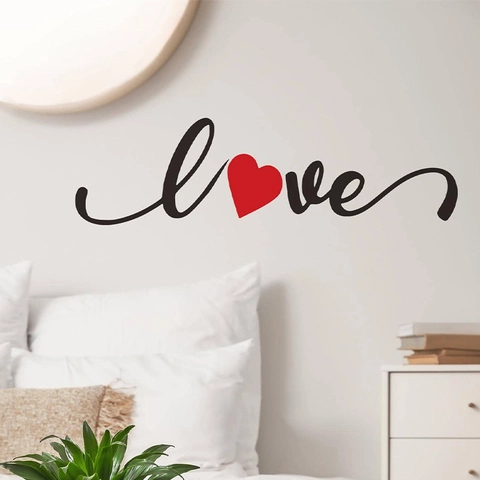 Pegatina De Pared Artística Letra LOVE Con Corazón Rojo PVC Autoadhesiva Calcomanía Decorativa Para Dormitorio Sala