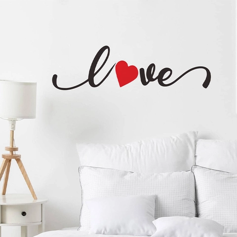 Pegatina De Pared Artística Letra LOVE Con Corazón Rojo PVC Autoadhesiva Calcomanía Decorativa Para Dormitorio Sala