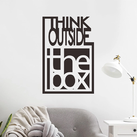 Adesivo da Parete in PVC Think Outside The Box Slogan Motivazionale in Inglese per Decorazione Parete Ufficio Soggiorno Casa