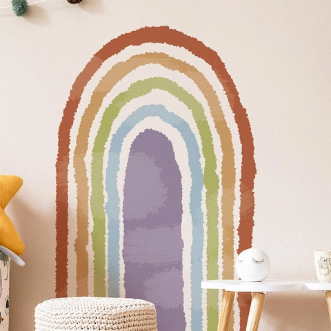 Bohemian Watercolor Rainbow Arch Wall Sticker Large PVC Aesthetic Wall Decal For Kids Bedroom Nursery Living Room Home Decor
