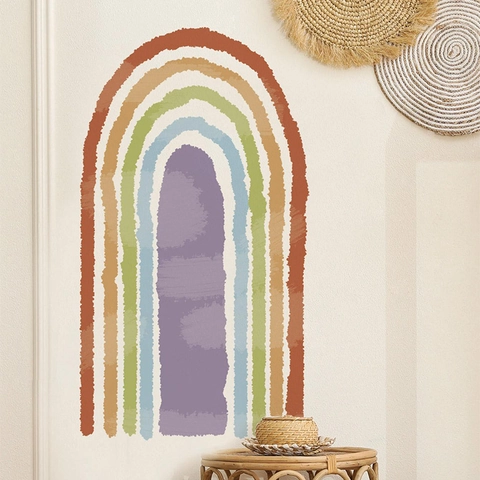 Bohemian Watercolor Rainbow Arch Wall Sticker Large PVC Aesthetic Wall Decal For Kids Bedroom Nursery Living Room Home Decor