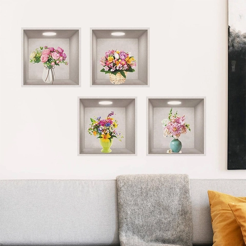 3D Visueel Bloempot Planten PVC Muurstickers Waterdicht Verwijderbaar Zelfklevend Muursticker Voor Woonkamer Slaapkamer Decor Modern Minimalistisch Muurkunst