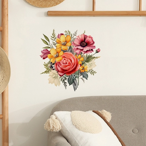 Regenbogen Blumen Wandaufkleber Abnehmbar PVC Blume Blatt Muster Wandtattoos Für Home Decor Wohnzimmer Schlafzimmer Wandkunst
