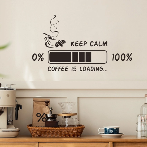 Adesivo da Parete Moderno Minimalista Citazione Caricamento Caffè PVC Nero Tazzina da Caffè Barra di Avanzamento per Bar Casa