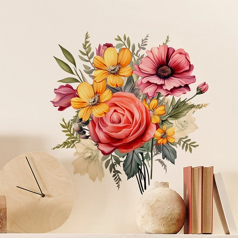 Regenbogen Blumen Wandaufkleber Abnehmbar PVC Blume Blatt Muster Wandtattoos Für Home Decor Wohnzimmer Schlafzimmer Wandkunst