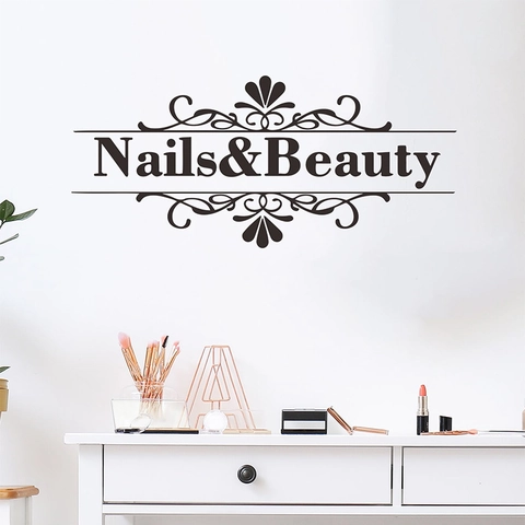 Professional Nails Beauty Salon Wall Sticker PVC Self Adhesive Artistic Scroll Pattern Quote Black Store Decor Decal