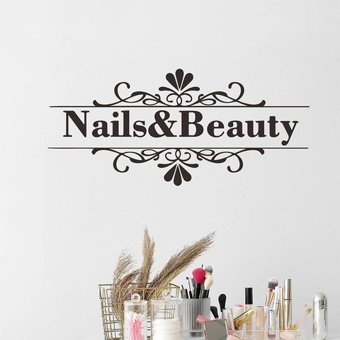 Professional Nails Beauty Salon Wall Sticker PVC Self Adhesive Artistic Scroll Pattern Quote Black Store Decor Decal