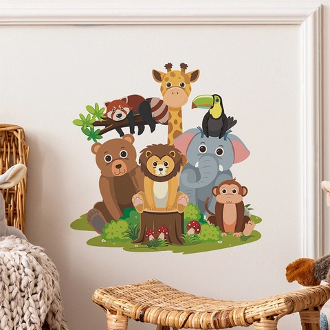 Pegatinas de Pared de Animales del Bosque de Dibujos Animados PVC Calcomanías de Pared Removibles para Habitación Infantil