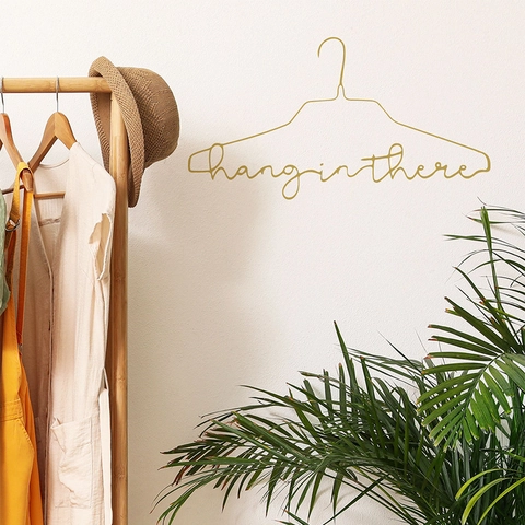 Moderno Minimalista Oro PVC Pegatina de Pared Removible Diseño Percha Con Frase Hang In There para Sala de Estar Dormitorio Hogar