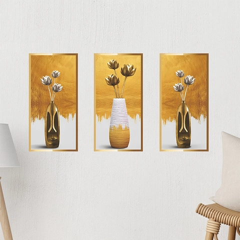 Modern Minimalistisch Abstract Vaas Lotus Muurstickers Set PVC Zelfklevend Reliëf Effect Decoratie Voor Woonkamer Hal