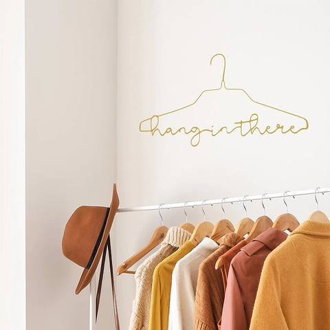 Moderno Minimalista Oro PVC Pegatina de Pared Removible Diseño Percha Con Frase Hang In There para Sala de Estar Dormitorio Hogar