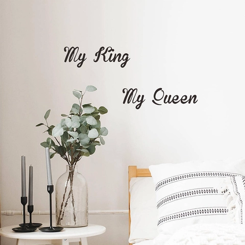 My King My Queen Engelse Slogan Muurstickers Artistieke Belettering PVC Zelfklevend Waterdicht Stickers Voor Slaapkamer Woonkamer