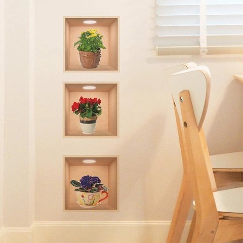 Potplanten Muurstickers 3D Visueel PVC Waterdicht Bloemen Nis Ontwerp Stickers Voor Woonkamer Slaapkamer Home Decor