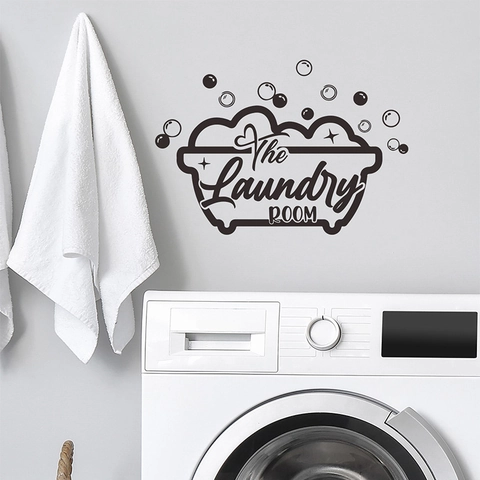 Adesivo da Parete Lavanderia Rimovibile in PVC Nero Motivo Vasca da Bagno Decorazione Lavanderia Scritta Artistica Stickers Murali