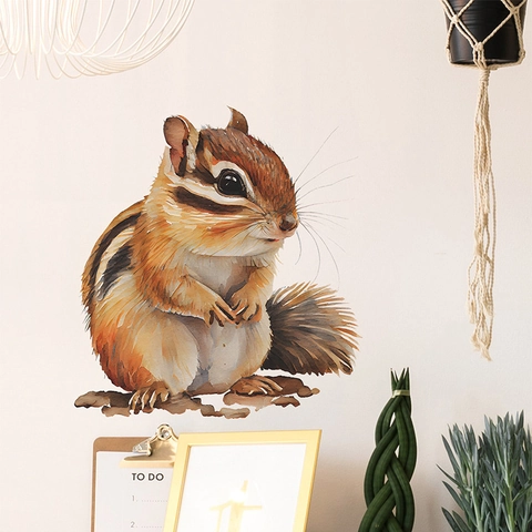 Watercolor Squirrel Wall Sticker Cartoon Animal PVC Wall Decal For Kids Bedroom Nursery Kindergarten Decorative Poster Home Wall Art