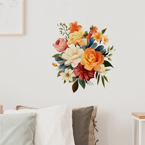 Colorful Flower Leaves Wall Stickers Self Adhesive PVC Floral Decal For Bedroom Living Room Door Window Home Decor