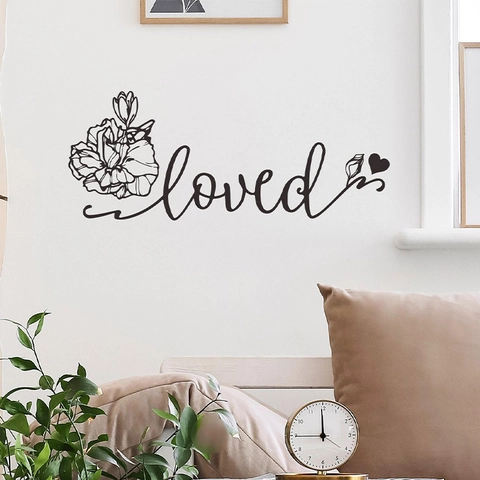 Loved Λουλούδι Καρδιά Αυτοκόλλητο Τοίχου ΠΒΧ DIY Καλλιτεχνικά Γράμματα Διακοσμητικό για Κρεβατοκάμαρα Καθιστικό Διακόσμηση Μαύρο