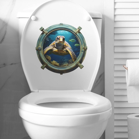 3D Unterwasser Meeresschildkröte Bullauge WC Aufkleber Wasserdicht PVC Badezimmer Deko Selbstklebend Meereswelt Wandtattoo
