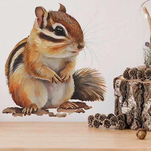 Watercolor Squirrel Wall Sticker Cartoon Animal PVC Wall Decal For Kids Bedroom Nursery Kindergarten Decorative Poster Home Wall Art