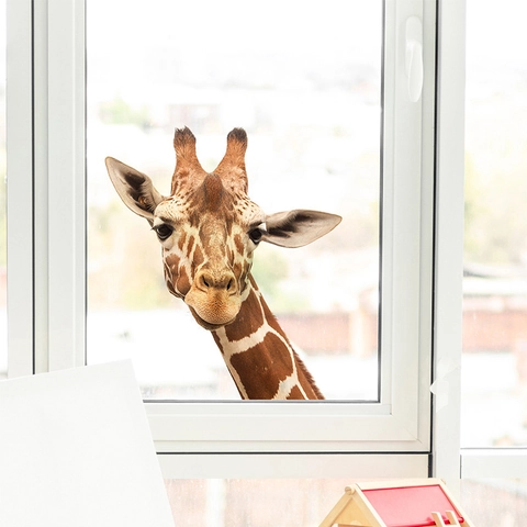 Sticker Mural Tête de Girafe Réaliste PVC Décalcomanie Animale Amovible pour Salon Chambre d'Enfant Décoration Murale
