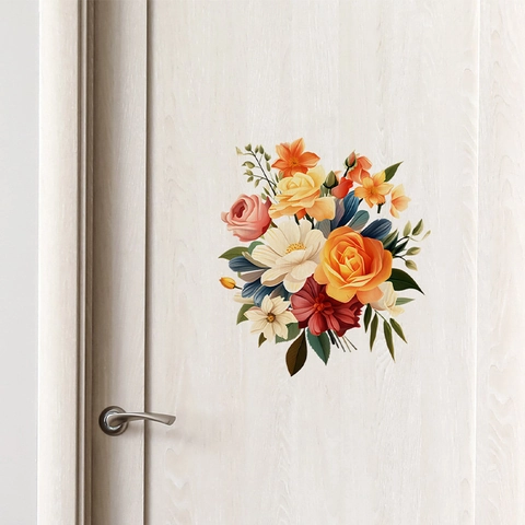 Colorful Flower Leaves Wall Stickers Self Adhesive PVC Floral Decal For Bedroom Living Room Door Window Home Decor