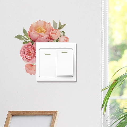 Romantische Rosa Rose Blume Blatt Schalter Aufkleber Aquarell PVC Wandsticker Für Lichtschalter Dekoration Schlafzimmer Wohnzimmer Floral Kunst