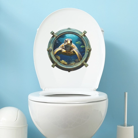 3D Unterwasser Meeresschildkröte Bullauge WC Aufkleber Wasserdicht PVC Badezimmer Deko Selbstklebend Meereswelt Wandtattoo