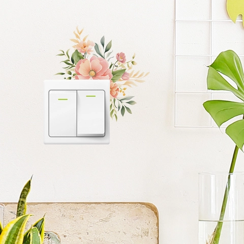 Watercolor Flower Leaf Switch Wall Sticker PVC Pink Floral Decorative Switch Decal For Bedroom Living Room Wall Home Decor