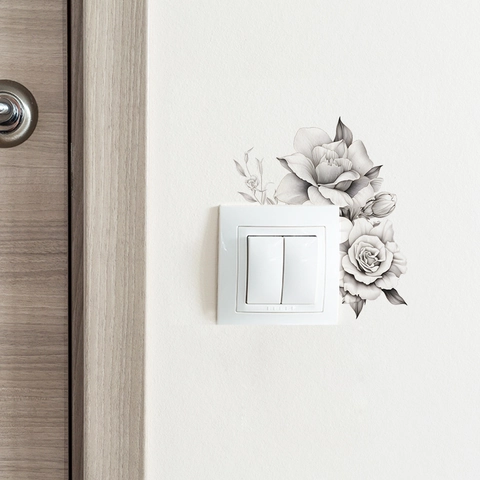 Adesivo per Interruttore Rosa Schizzo Bianco Nero PVC Decalcomania da Parete per Soggiorno Camera da Letto Arredamento