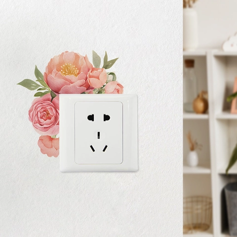 Romantische Rosa Rose Blume Blatt Schalter Aufkleber Aquarell PVC Wandsticker Für Lichtschalter Dekoration Schlafzimmer Wohnzimmer Floral Kunst