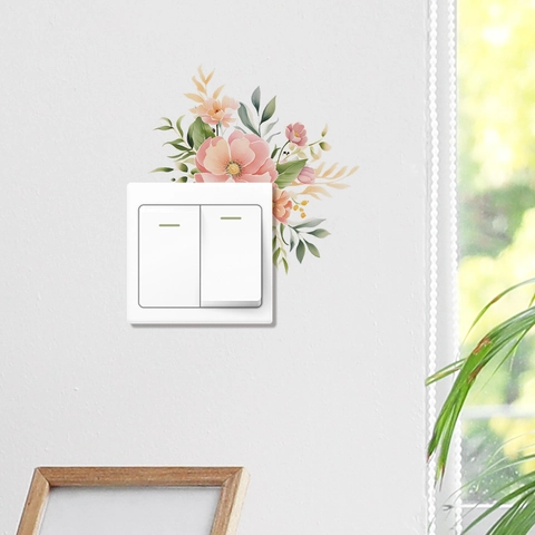 Watercolor Flower Leaf Switch Wall Sticker PVC Pink Floral Decorative Switch Decal For Bedroom Living Room Wall Home Decor