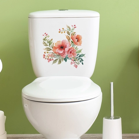 Acquerello Rosa Fiore Pianta Verde Adesivo Parete Bagno PVC Autoadesivo Casa Gabinetto Decor Impermeabile Floreale