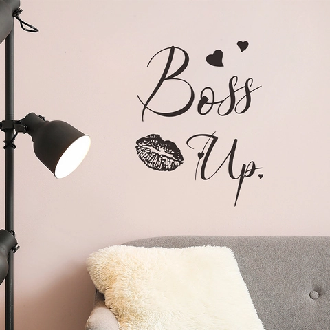 Boss Up Motivational Slogan Wall Decal With Lip Print Heart PVC Removable Wall Sticker For Bedroom Living Room Decoration
