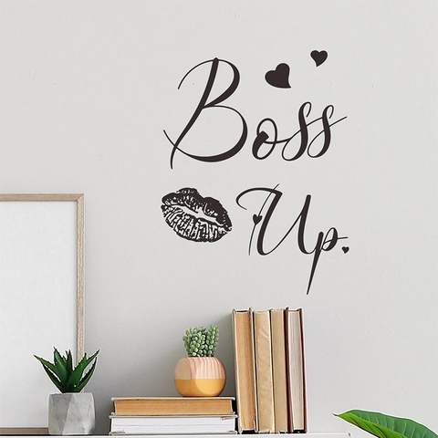 Boss Up Motivational Slogan Wall Decal With Lip Print Heart PVC Removable Wall Sticker For Bedroom Living Room Decoration