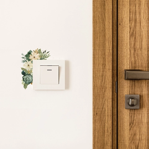 Green Plant Leaves Flower Switch Sticker PVC Wall Decal For Living Room Bedroom Light Switch Decorative Mural