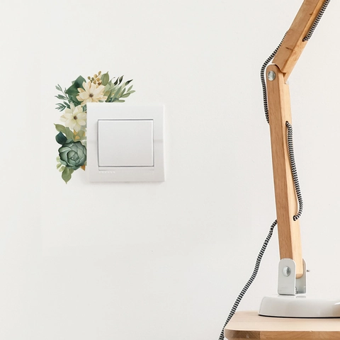 Green Plant Leaves Flower Switch Sticker PVC Wall Decal For Living Room Bedroom Light Switch Decorative Mural