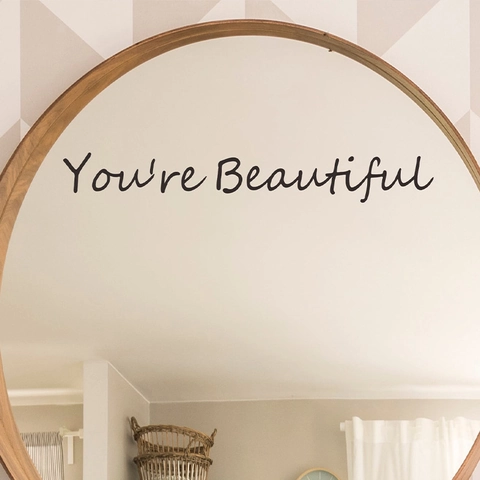 Adesivo da Parete a Specchio in PVC Slogan You're Beautiful Decalcomania Minimalista con Citazione Inglese Casa