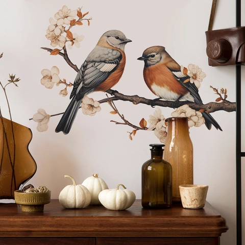 Adesivo da Parete con Uccello e Ramo di Fiori PVC Removibile Autoadesivo Murale Artistico per Soggiorno Camera da Letto Casa