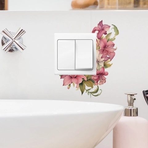 Aquarell Rosa Lilie Blume Schalteraufkleber Abnehmbare PVC Wandtattoo Für Wohnzimmer Schlafzimmer Home Dekoration