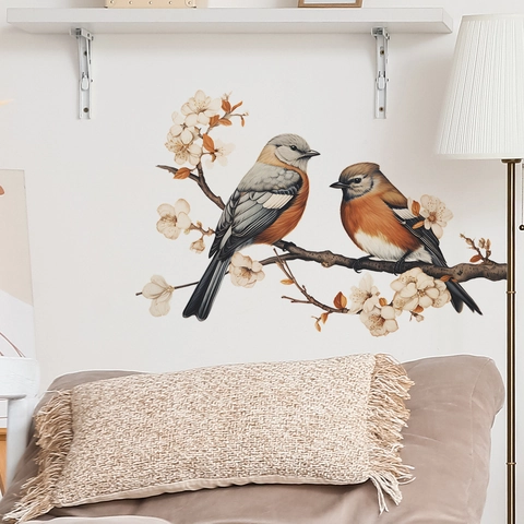 Adesivo da Parete con Uccello e Ramo di Fiori PVC Removibile Autoadesivo Murale Artistico per Soggiorno Camera da Letto Casa