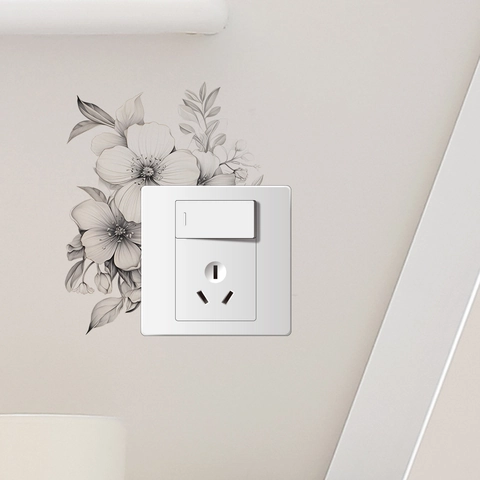 Minimalistische Schwarz Weiß Blume Blatt PVC Wandaufkleber Abnehmbare Schalter Steckdose Dekoration Für Wohnzimmer Schlafzimmer