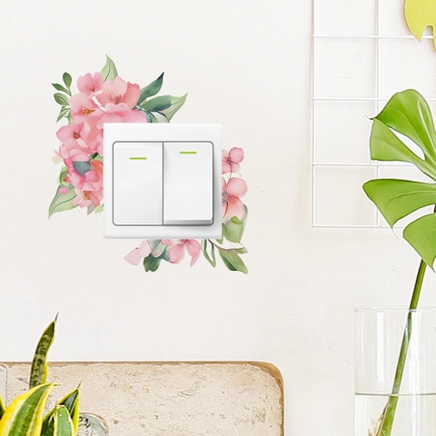 Watercolor Floral Leaf PVC Wall Sticker Removable Switch Decorative Decal Minimalist Home Living Room Bedroom Decoration
