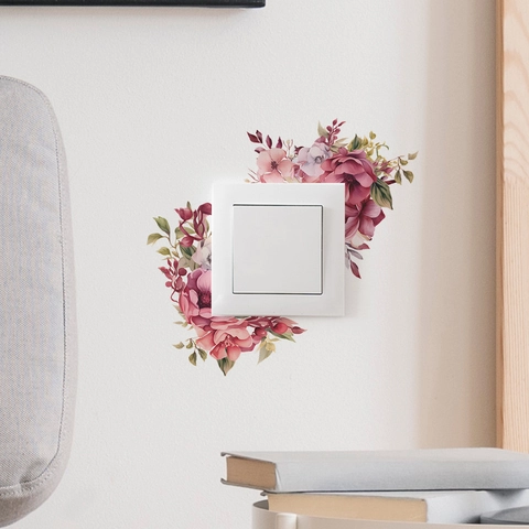 Adesivo Decorativo da Parete per Interruttore della Luce Floreale Fresco Fiore Foglia in PVC per Soggiorno Camera da Letto