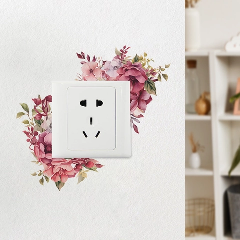 Adesivo Decorativo da Parete per Interruttore della Luce Floreale Fresco Fiore Foglia in PVC per Soggiorno Camera da Letto
