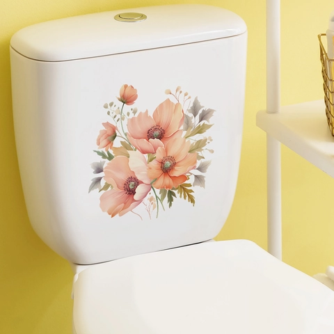Adesivo per Toilette Romantico con Fiori di Narciso e Foglie in Acquerello Decalcomania in PVC Autoadesiva per Decorazione Bagno