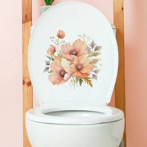 Adesivo per Toilette Romantico con Fiori di Narciso e Foglie in Acquerello Decalcomania in PVC Autoadesiva per Decorazione Bagno
