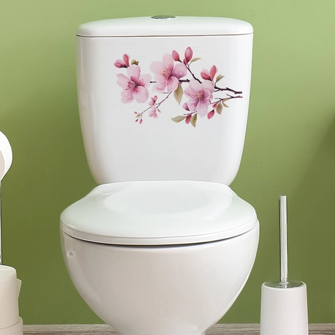 Adesivo per WC Fiore di Ciliegio Impermeabile PVC Floreale Decalcomania da Parete per Bagno Casa Moderno Minimalista Decorativo
