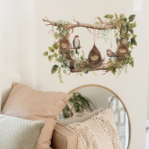 Creatieve Takken Vogels Nesten Muursticker Verwijderbare PVC Groene Bladeren Decoratieve Sticker Voor Slaapkamer Woonkamer Huis Decor