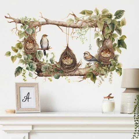 Creatieve Takken Vogels Nesten Muursticker Verwijderbare PVC Groene Bladeren Decoratieve Sticker Voor Slaapkamer Woonkamer Huis Decor