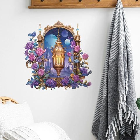 Dreamy Purple Flower Chandelier Wall Sticker Fantasy Starry Sky PVC Decorative Mural For Bedroom Living Room Home Decor
